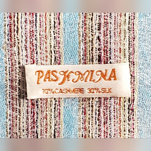 Pashmina Blue Paisley Jacquard Scarf with Metallic Striped Panels - Picture 2 of 4